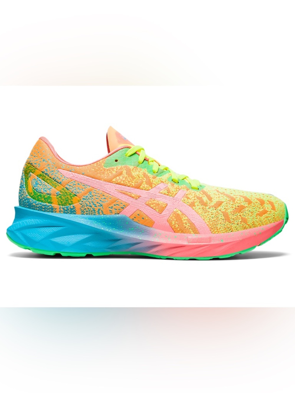 ASICS DYNABLAST Neon Yellow Pink Blue Knit Running Shoes